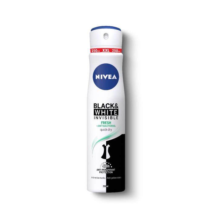 Nivea Black & White Invisible Fresh Antibacterial - Дезодорант спрей XXL 250мл