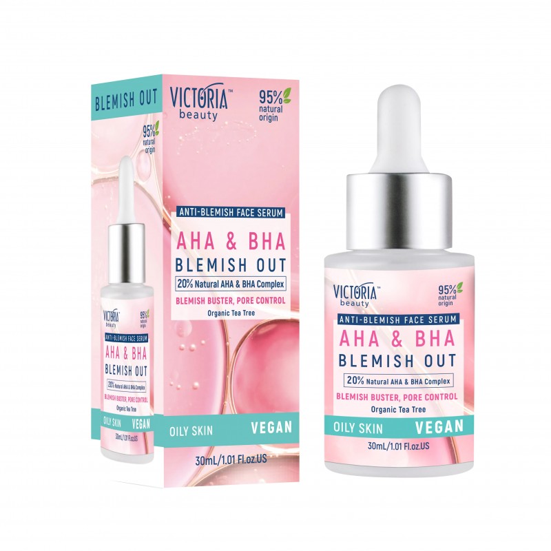 Victoria Beauty Blemish Out Serum - Серум за лице против пъпки с натурални AHA и BHA, цинк и масло от чаено дърво 30мл