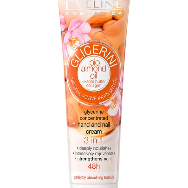 Eveline Glycerine Hand & Nail Cream 3in1 - Био крем за ръце и нокти с бадем и глицерин 100мл
