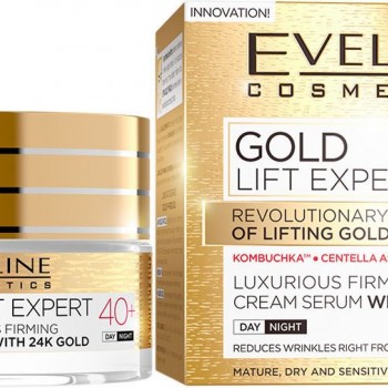 Eveline Gold Lift Expert 40+ Cream Serum 24K Gold - Стягащ дневен и нощен крем-серум за лице със златни частици 50мл
