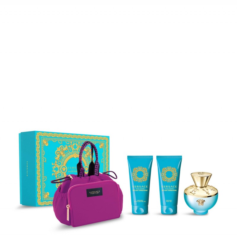 Versace Pour Femme Dylan Turquoise - Подаръчен комплект за жени: Парфюм EDT 100 мл + Боди гел 100 мл + Душ гел 100 мл + несесер