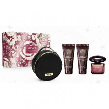 Versace Crystal Noir -Подаръчен комплект за жени : 90 мл Парфюмна  вода ЕДП +100 мл душ гел + 100 мл лосион за тяло + несесер 