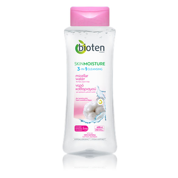Bioten Skin Moisutre 3 в 1 Мицеларна вода с екстракт от памук за суха и чувствителна кожа 400 мл