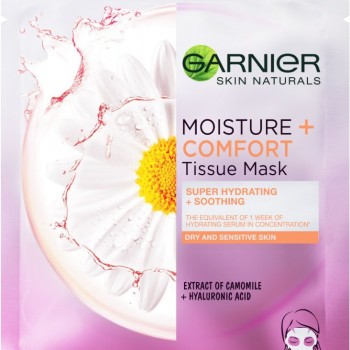 Garnier Moisture + Comfort Хидратираща памучна маска за лице за суха и чувствителна кожа