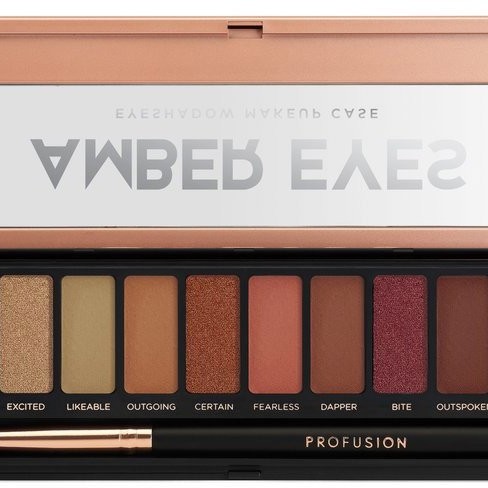 Profusion Cosmetics Amber Eyes Eyeshadow Makeup Case - Палитра с 12 цвята сенки за очи и четка