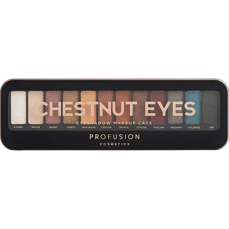 Profusion Cosmetics Chestnut Eyes Eyeshadow Makeup Case - Палитра с 12 цвята сенки за очи и четка