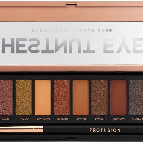Profusion Cosmetics Chestnut Eyes Eyeshadow Makeup Case - Палитра с 12 цвята сенки за очи и четка