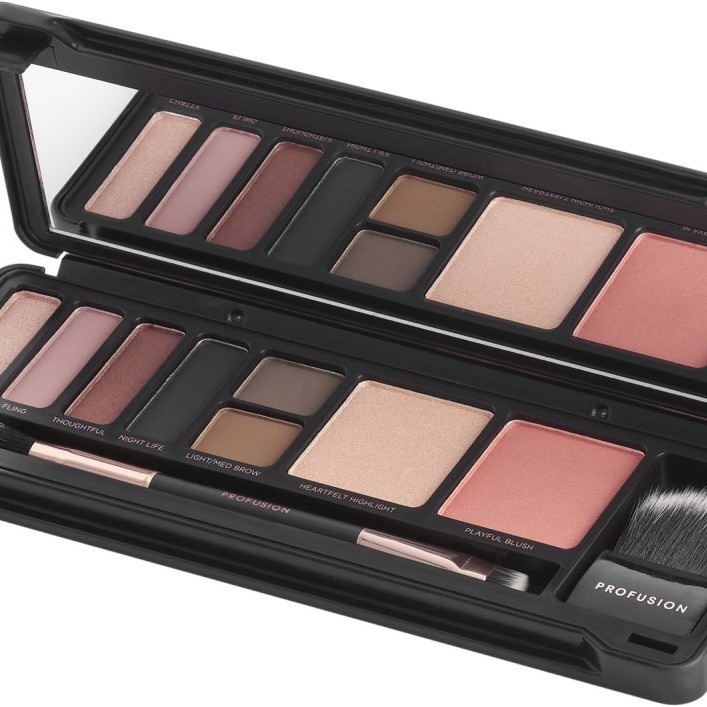 Profusion Cosmetics Glam Face Eye & Face Makeup Case - Палитра с грим за очи и скули - сенки, пудра хайлайтър, руж и четки