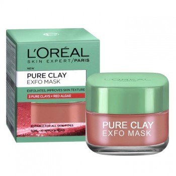 LOREAL Pure Clay Exfo Mask - Ексфолираща и изглаждаща маска за лице с 3 вида глина и червени водорасли от серията "Pure Clay" 50мл