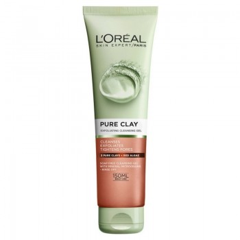 LOREAL Pure Clay Exfolating Cleansing Gel - Ексфолиращ гел за лице с 3 вида глина и червени водорасли от серията "Pure Clay" 150мл