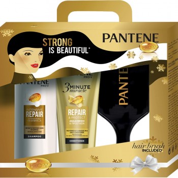 Pantene Pro-V Strong is Beautiful Подаръчен комплект - балсам за коса 200мл + шампоан за коса 360мл + четка за коса