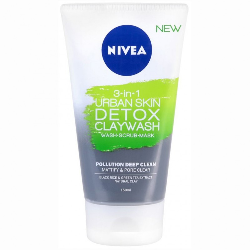 Nivea Urban Skin Detox 3 in 1 Claywash - Почистващ гел, ексфолиант и маска за лице 3 в 1 с глина 150мл