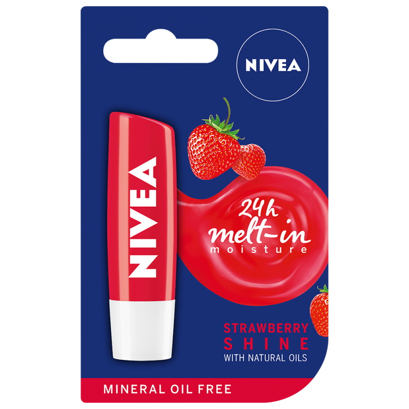 Nivea Strawberry Shine 24h Melt-in Moisture - Балсам за устни с аромат на ягода