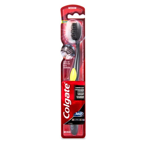 Colgate 360 Black четка за зъби - власинки с активен въглен Medium