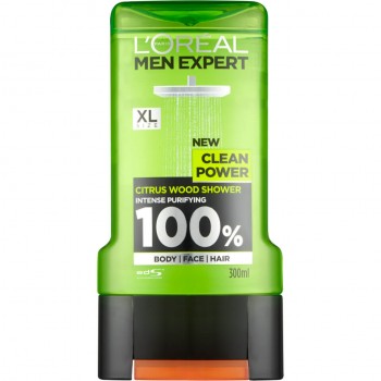 Loreal Men Expert Clean Power - Душ гел за коса, лице и тяло за мъже 300мл