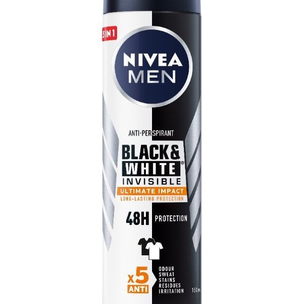 Nivea Men Black & White Invisible Ultimate Impact Дезодорант спрей против изпотяване за мъже 150 мл